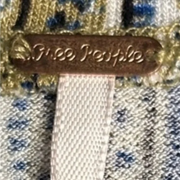 Free People Mock Neck Printed Top | Navy & Beige | Stretchy - Picture 7 of 12